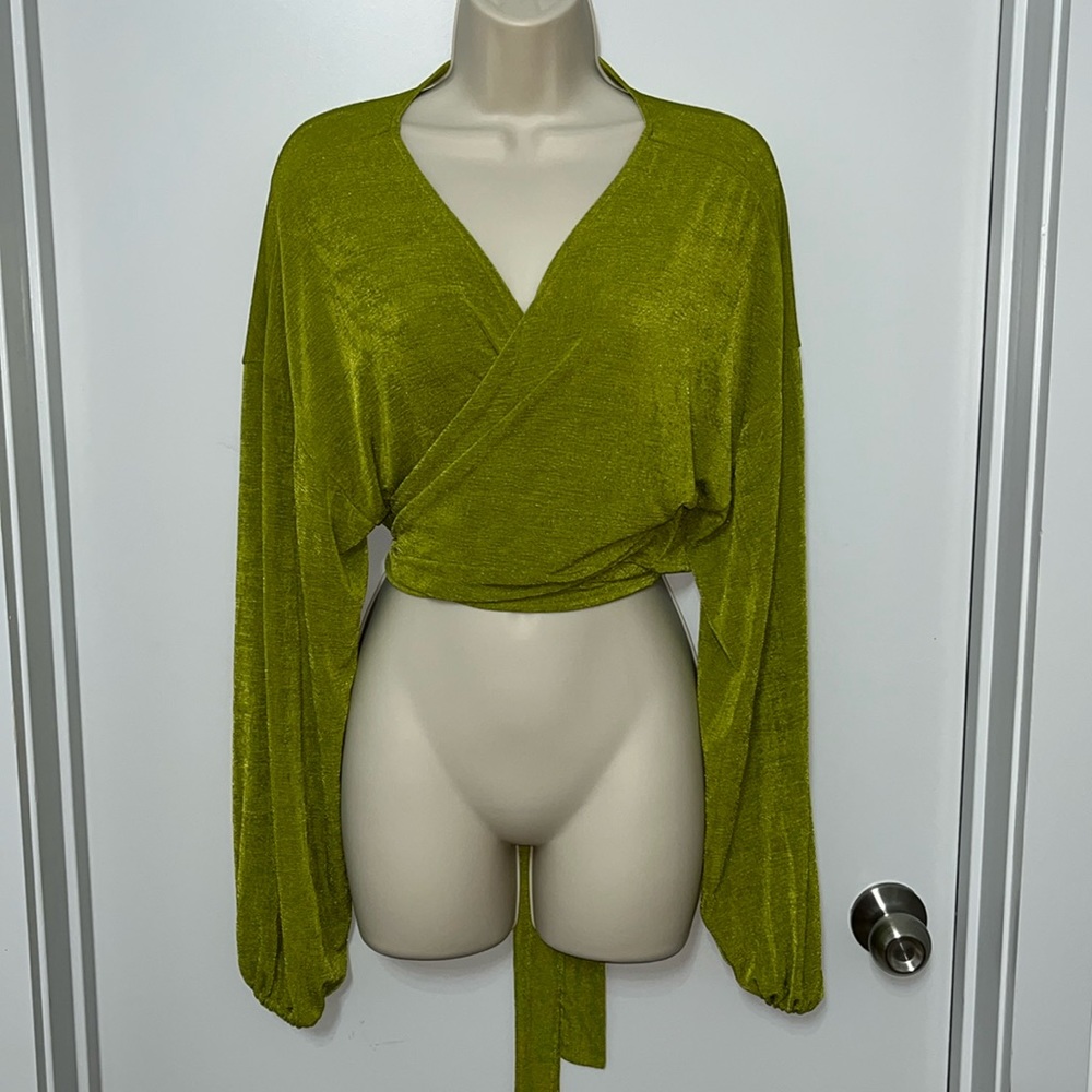 Green crop blouse